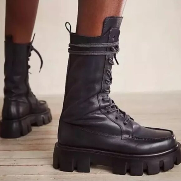 New Free People Jones Lace Up Combat Platform Boots - Picture 1 of 9